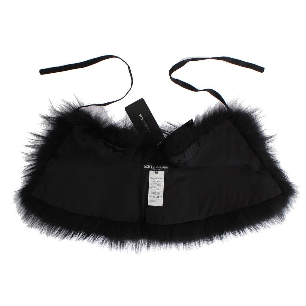 Dolce & Gabbana black fox fur collar scarf showing luxurious fur with a sleek black design and elegant styling.