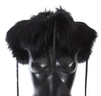 Black fox fur shoulder wrap collar scarf by Dolce & Gabbana, showing soft, luxurious fur with elegant draping.