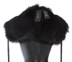 Dolce & Gabbana black fox fur shoulder wrap collar scarf draped over a model, showcasing luxurious fur and elegant design.