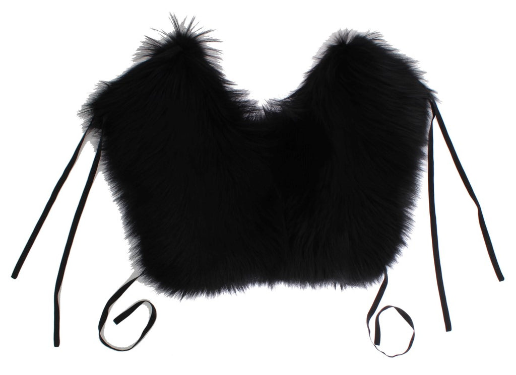 Black fox fur shoulder wrap and cover collar by Dolce & Gabbana, featuring luxurious soft fur and elegant design.