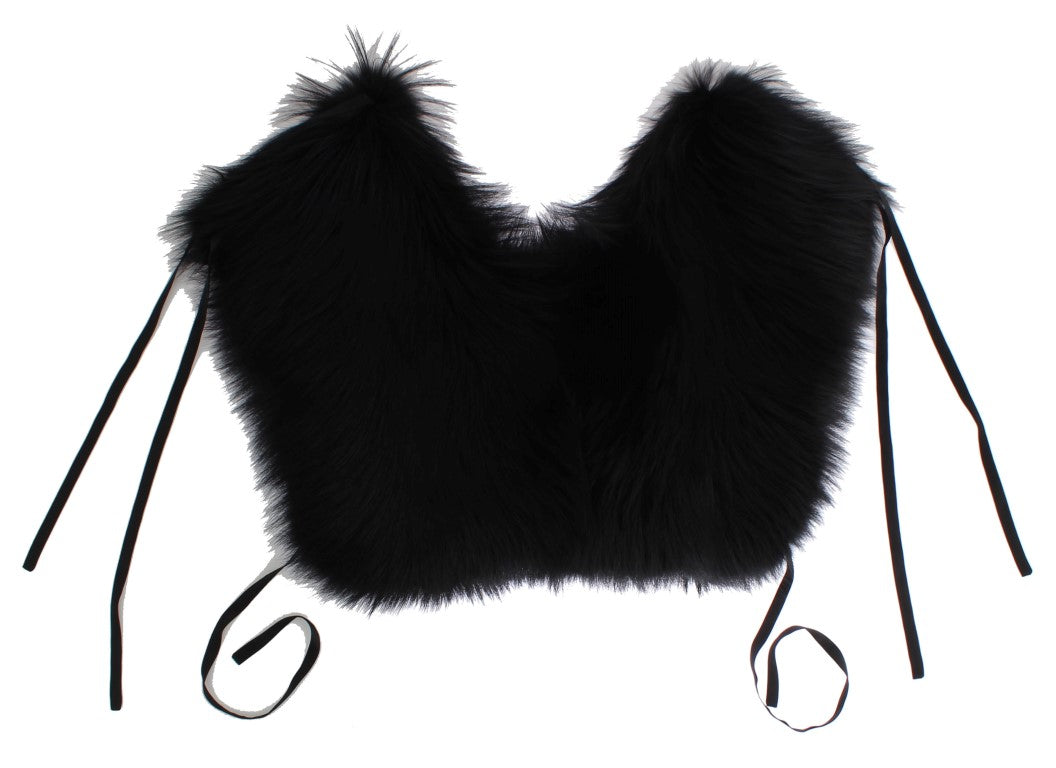 Black fox fur shoulder wrap and cover collar by Dolce & Gabbana, featuring luxurious soft fur and elegant design.