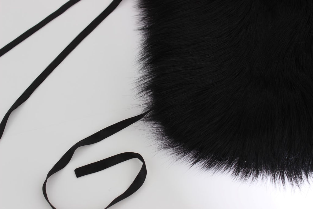 Dolce & Gabbana black fox fur shoulder wrap with collar and scarf details, luxurious and soft accessory for winter wear.