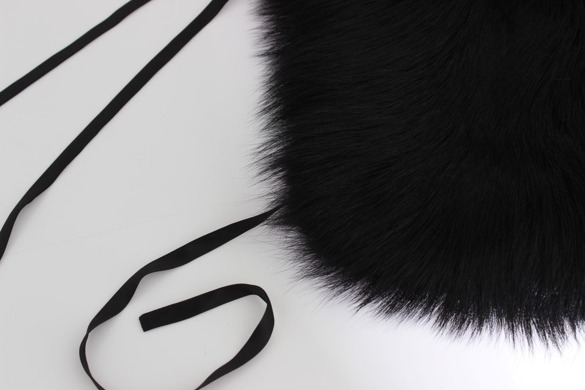 Dolce & Gabbana black fox fur shoulder wrap with collar and scarf details, luxurious and soft accessory for winter wear.
