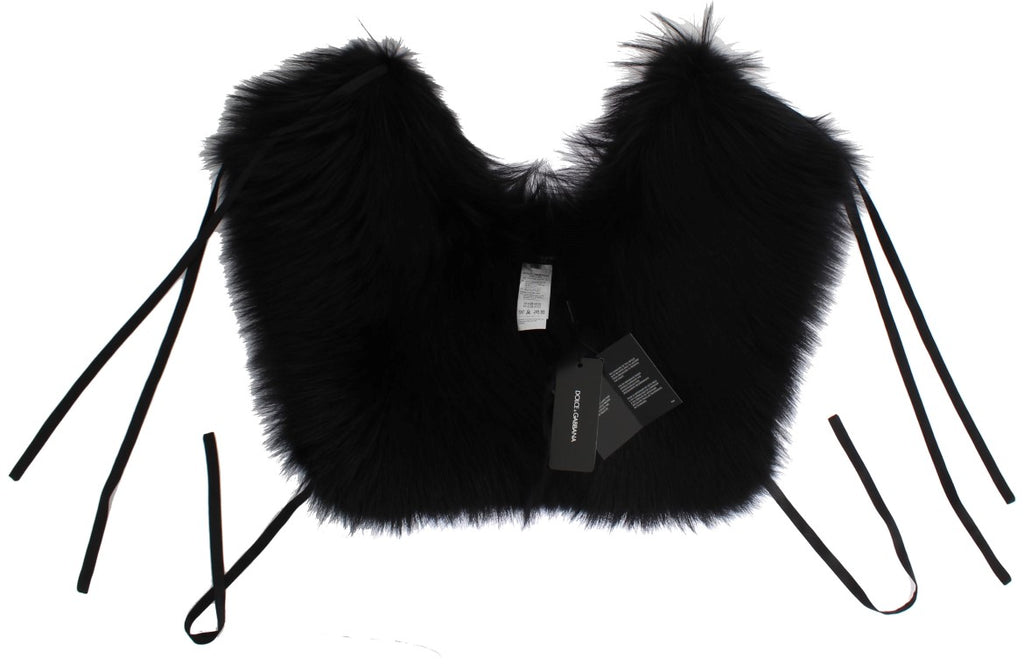 Dolce & Gabbana black fox fur shoulder wrap with cover collar and scarf, soft and luxurious fashion accessory.