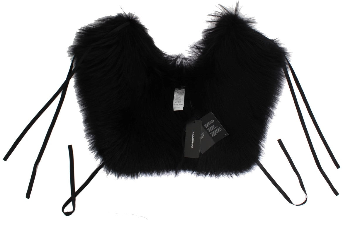 Dolce & Gabbana black fox fur shoulder wrap with cover collar and scarf, soft and luxurious fashion accessory.