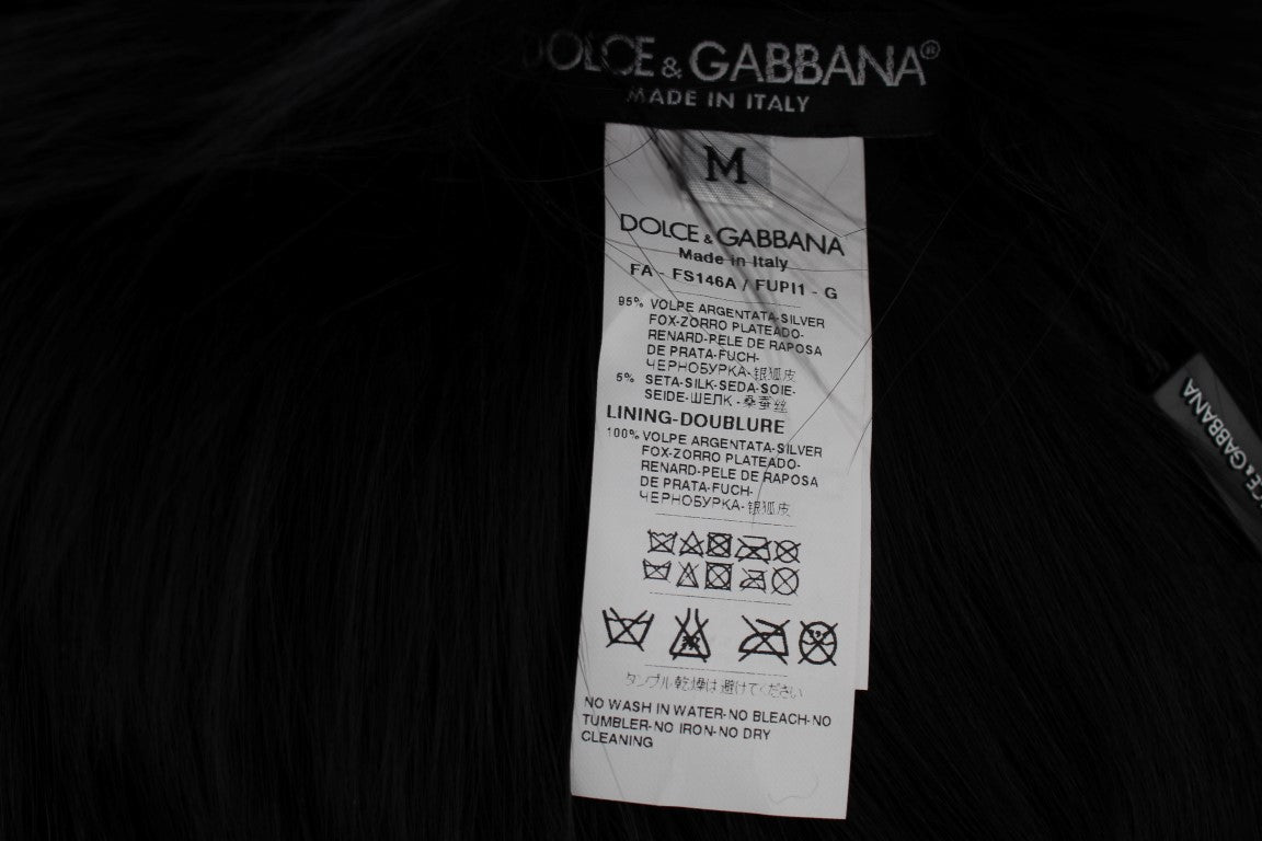 Dolce & Gabbana black fox fur shoulder wrap with collar and scarf detail, luxurious winter accessory with plush texture.