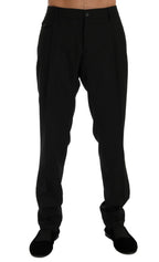 Black striped wool stretch pants by Dolce & Gabbana, tailored fit with sleek design and classic pattern.