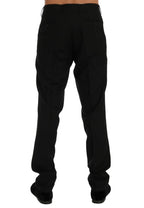 Dolce & Gabbana black striped wool stretch pants featuring fitted design and stylish pattern, perfect for sophisticated casual wear.