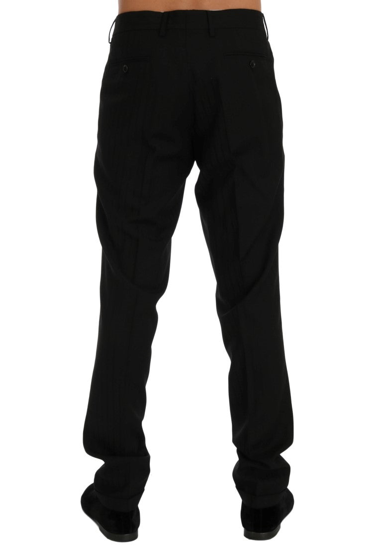 Dolce & Gabbana black striped wool stretch pants featuring fitted design and stylish pattern, perfect for sophisticated casual wear.
