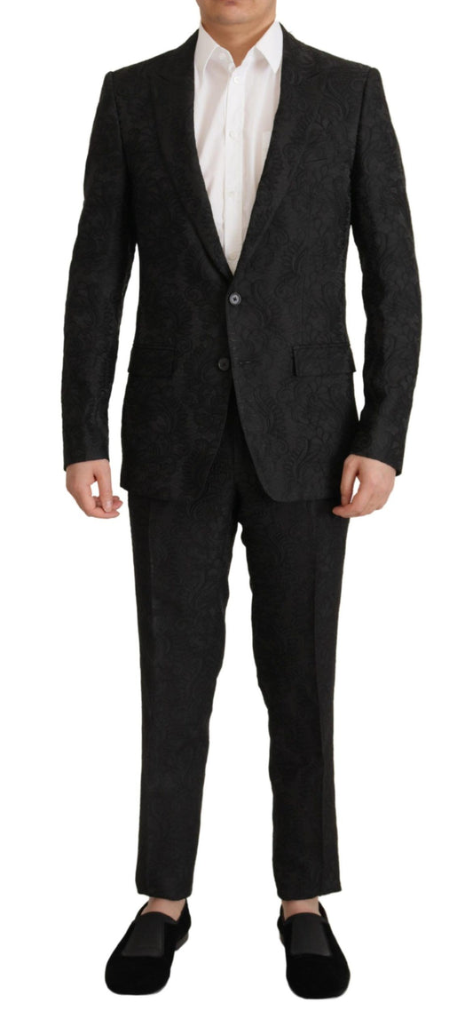 Dolce & Gabbana Black Brocade Formal 2 Piece MARTINI Suit Dolce & Gabbana