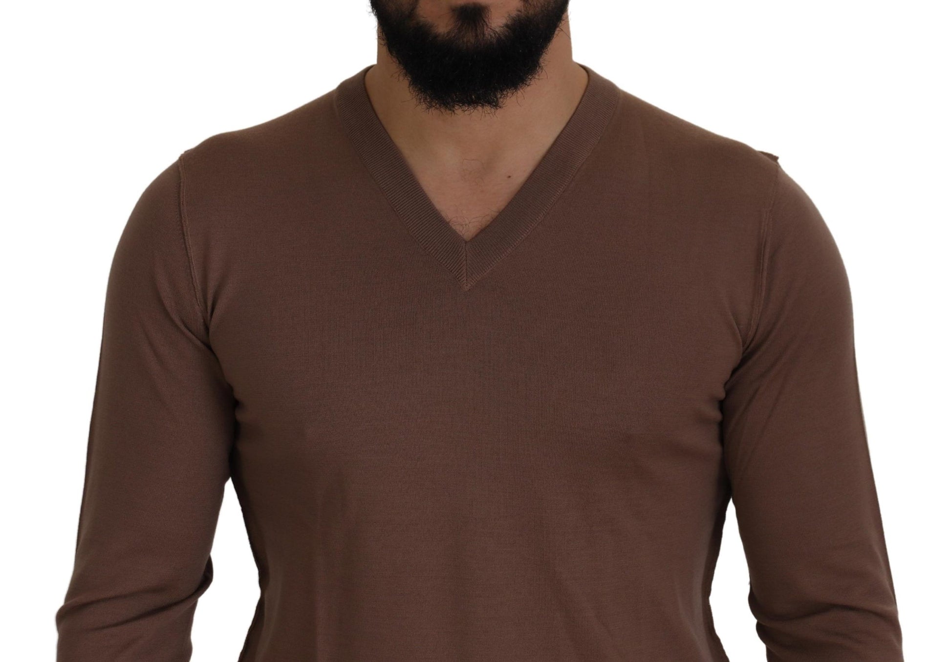 Dolce & Gabbana Brown Wool Men V-neck Pullover Sweater Dolce & Gabbana