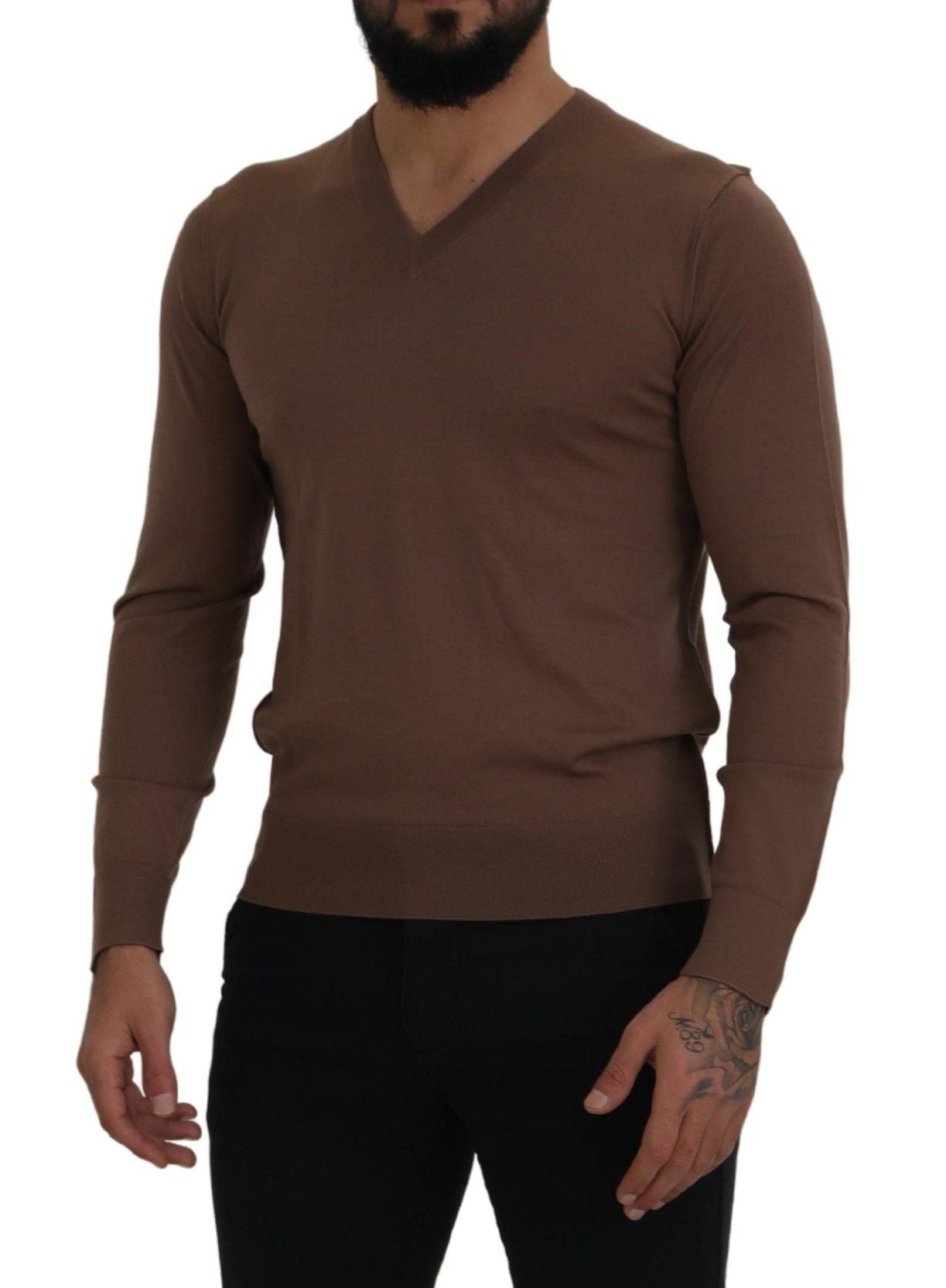 Dolce & Gabbana Brown Wool Men V-neck Pullover Sweater Dolce & Gabbana