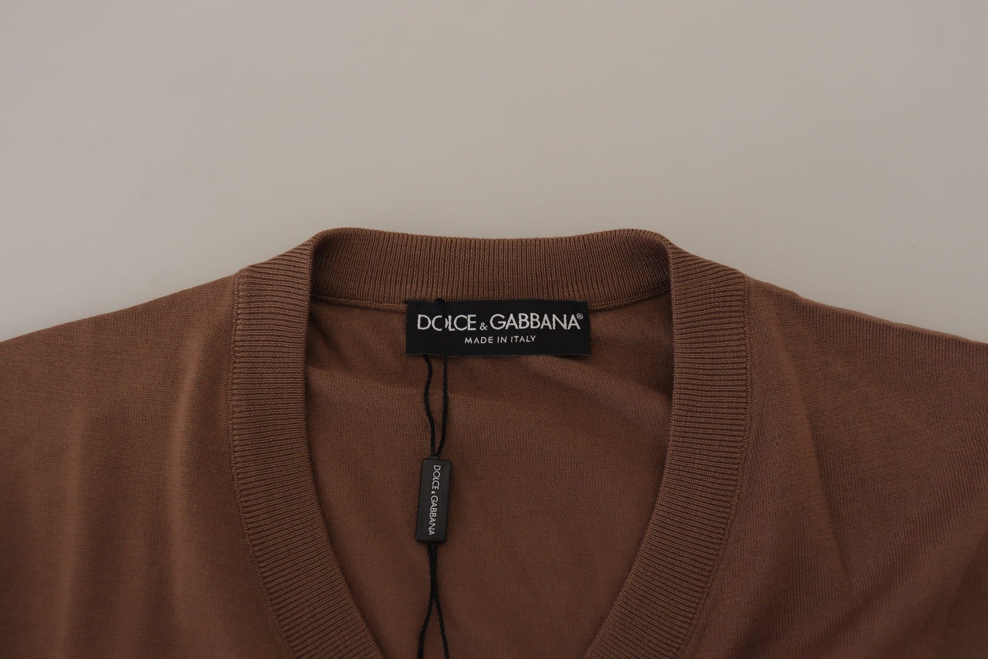 Dolce & Gabbana Brown Wool Men V-neck Pullover Sweater Dolce & Gabbana