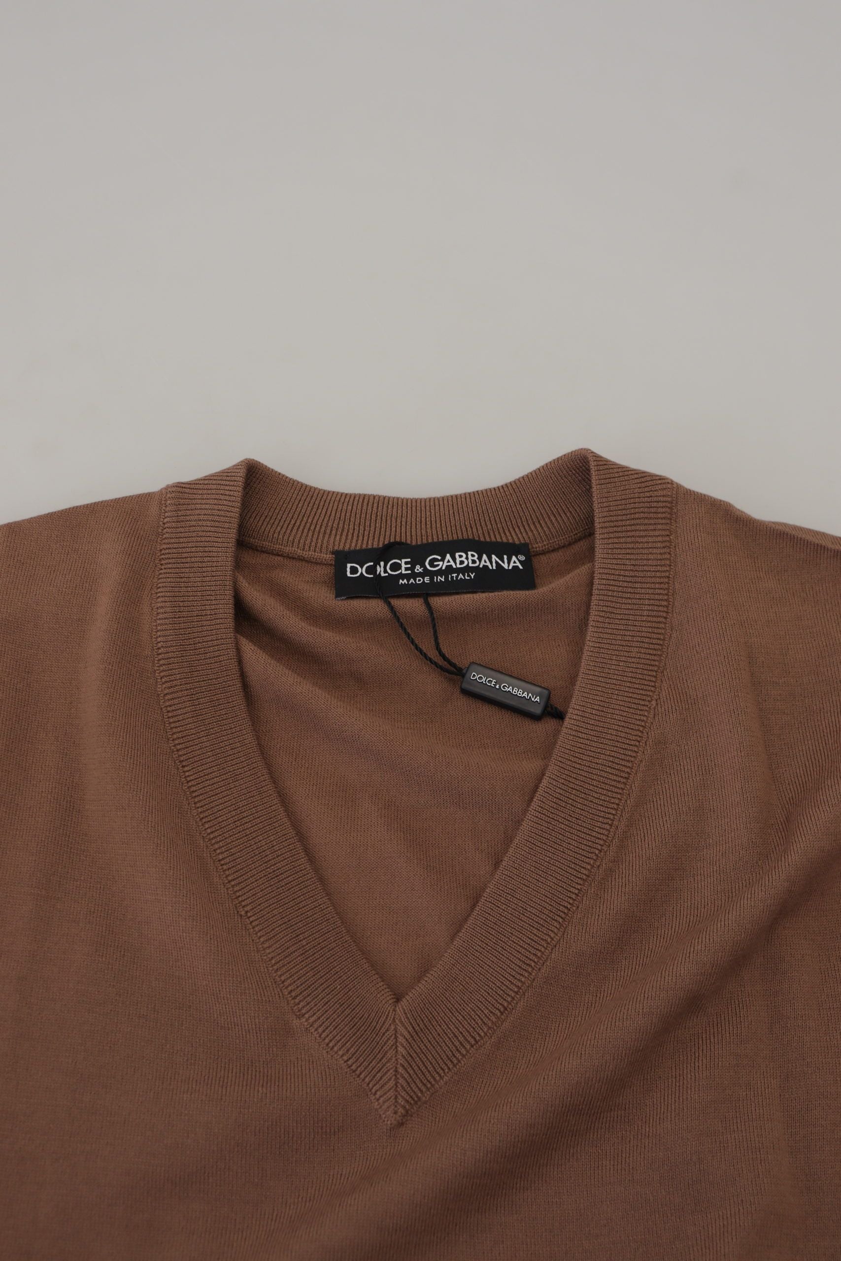 Dolce & Gabbana Brown Wool Men V-neck Pullover Sweater Dolce & Gabbana