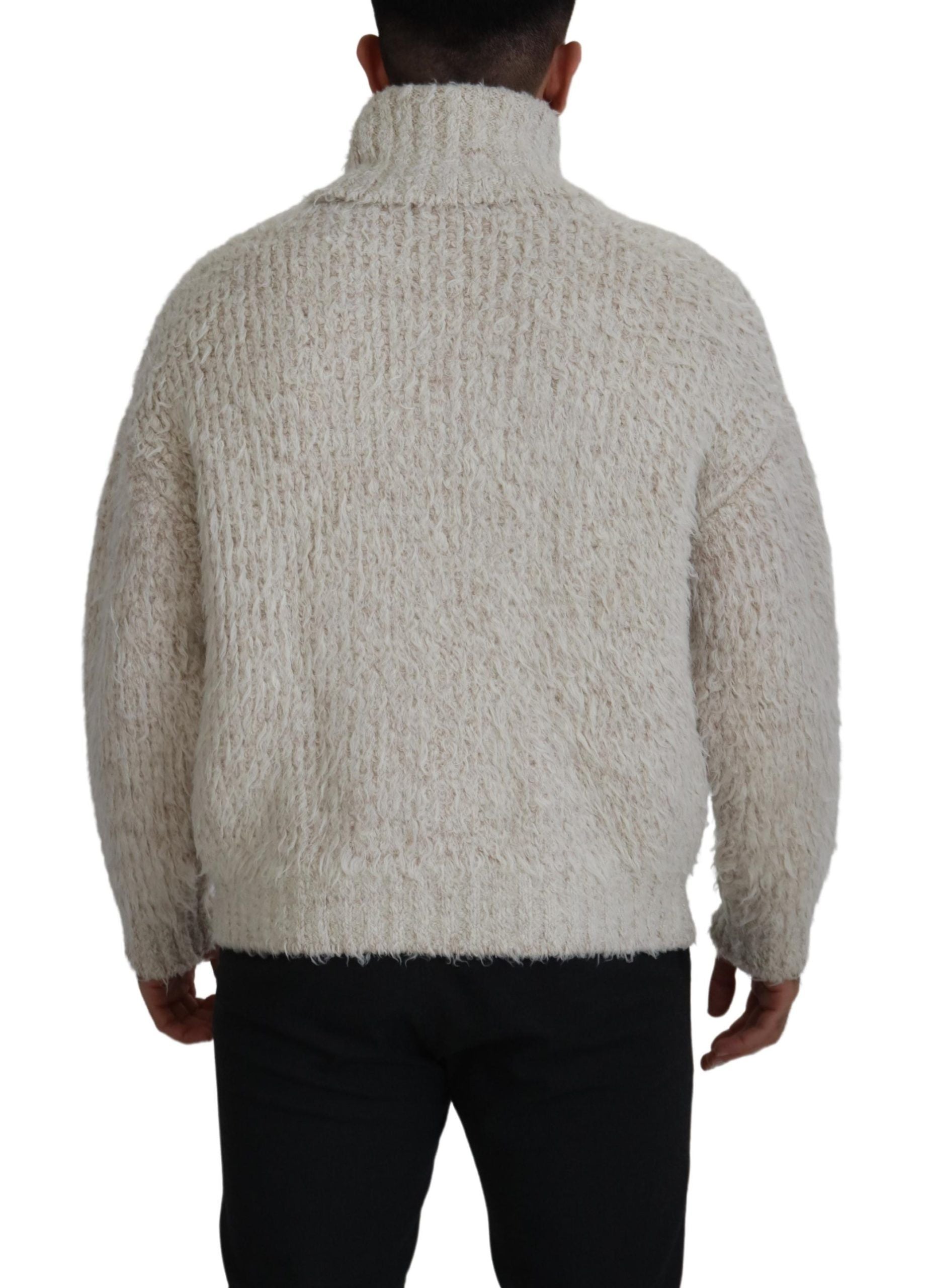 Dolce & Gabbana Cream Wool Knit Turtleneck Pullover Sweater Dolce & Gabbana