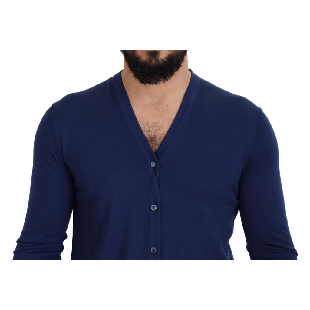 Dolce & Gabbana Blue Wool V-neck Button Down Cardigan Sweater
