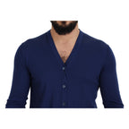 Dolce & Gabbana Blue Wool V-neck Button Down Cardigan Sweater