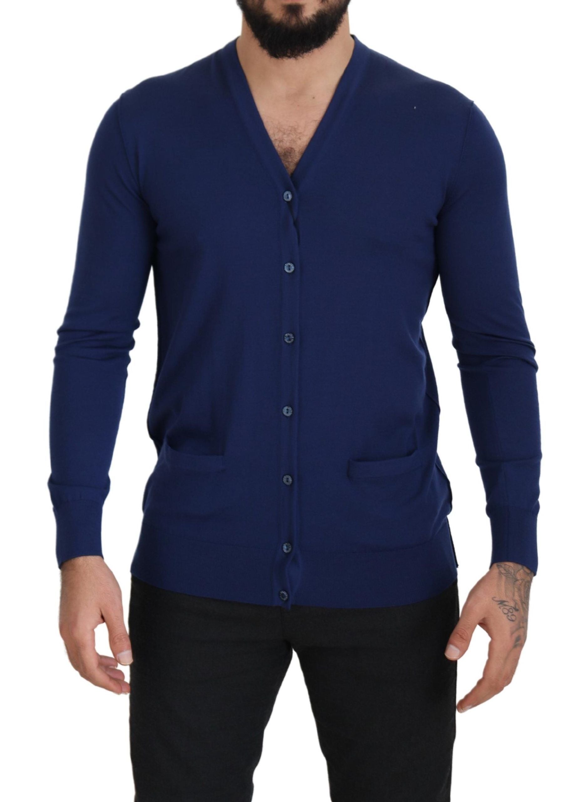 Dolce & Gabbana Blue Wool V-neck Button Down Cardigan Sweater Dolce & Gabbana