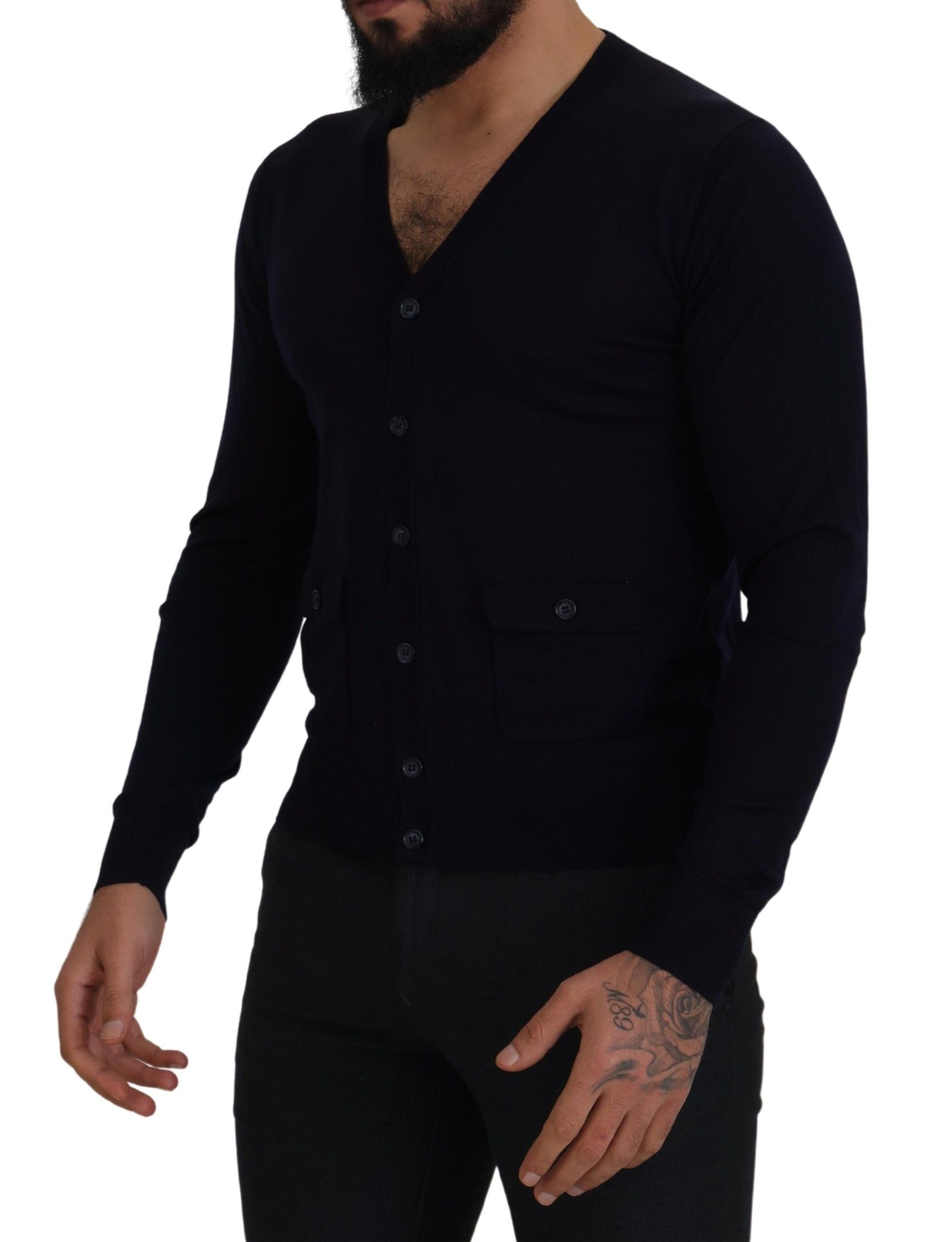 Dolce & Gabbana Blue Wool STAFF Down Cardigan Sweater Dolce & Gabbana