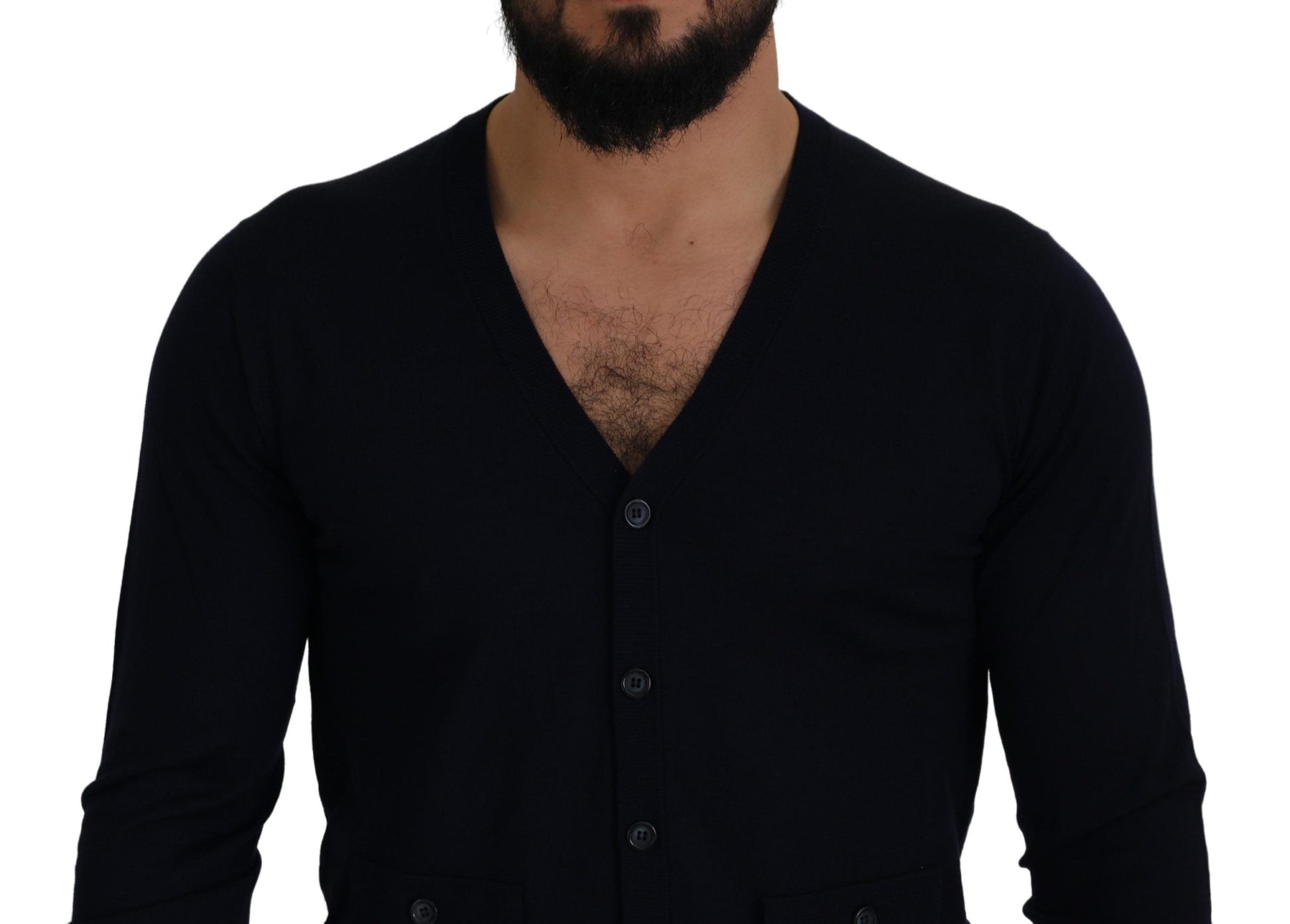 Dolce & Gabbana Blue Wool STAFF Down Cardigan Sweater Dolce & Gabbana