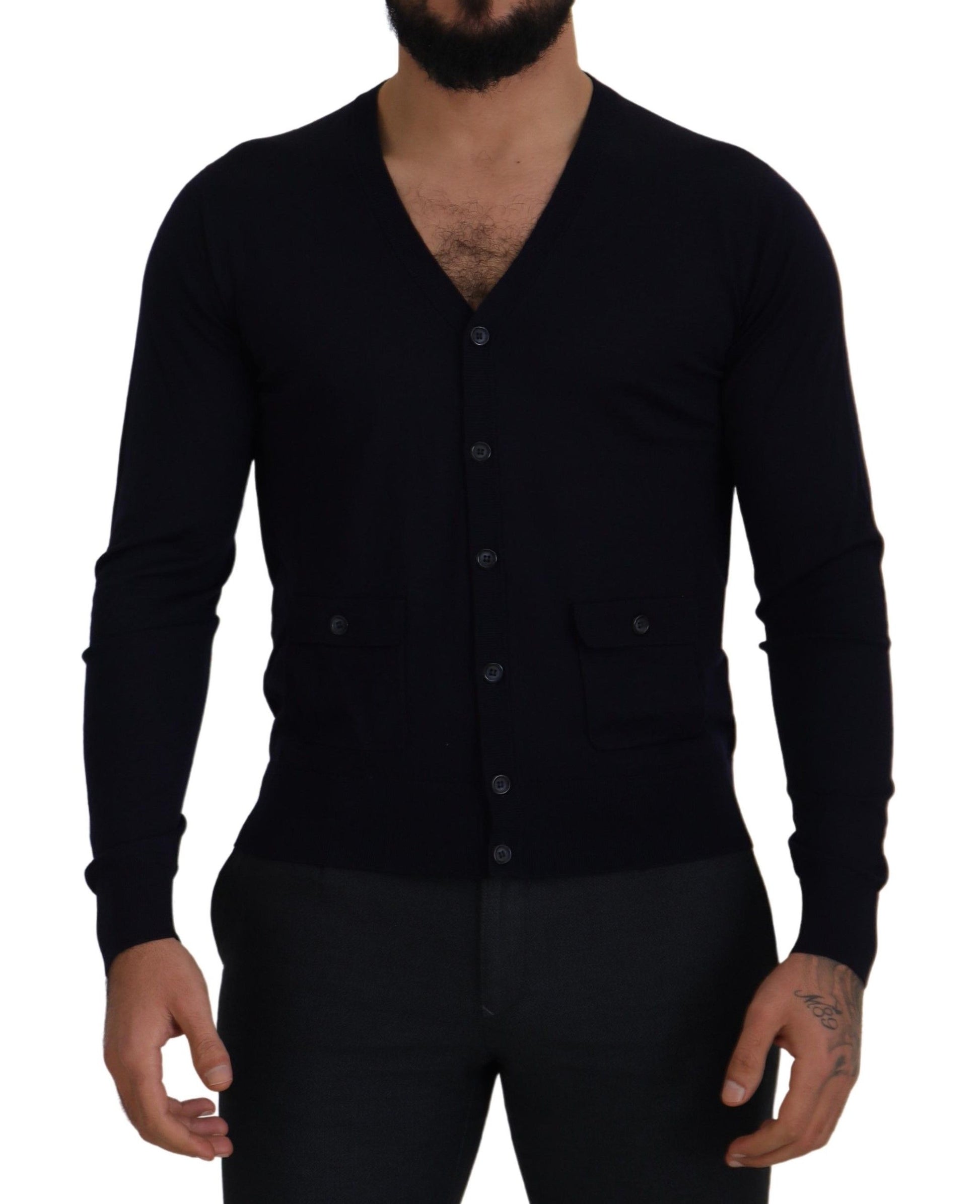 Dolce & Gabbana Blue Wool STAFF Down Cardigan Sweater Dolce & Gabbana