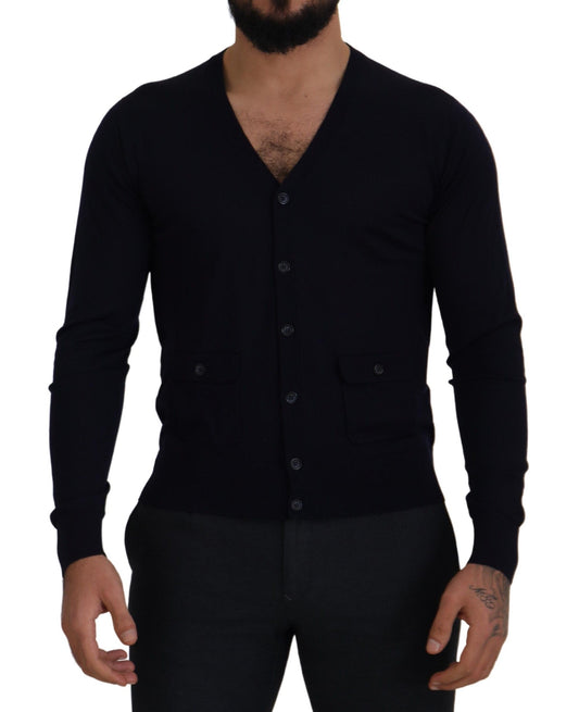 Dolce & Gabbana Blue Wool STAFF Down Cardigan Sweater Dolce & Gabbana