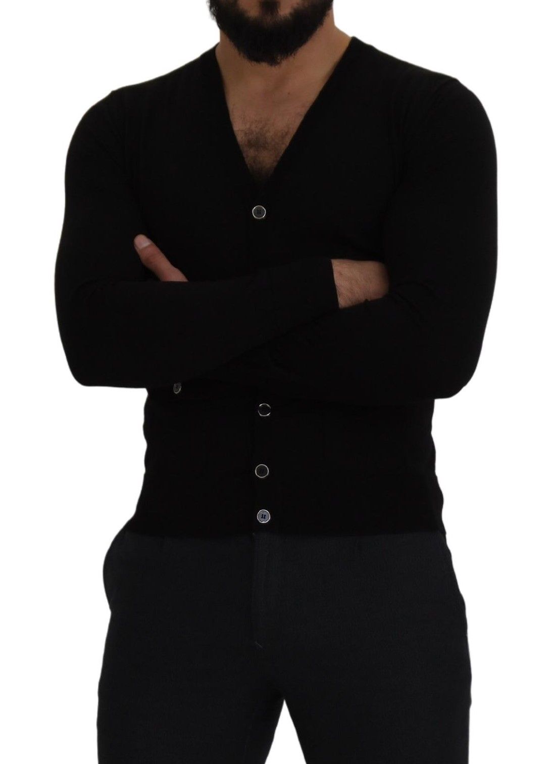 Dolce & Gabbana Black Wool Button Down Cardigan Sweater Dolce & Gabbana