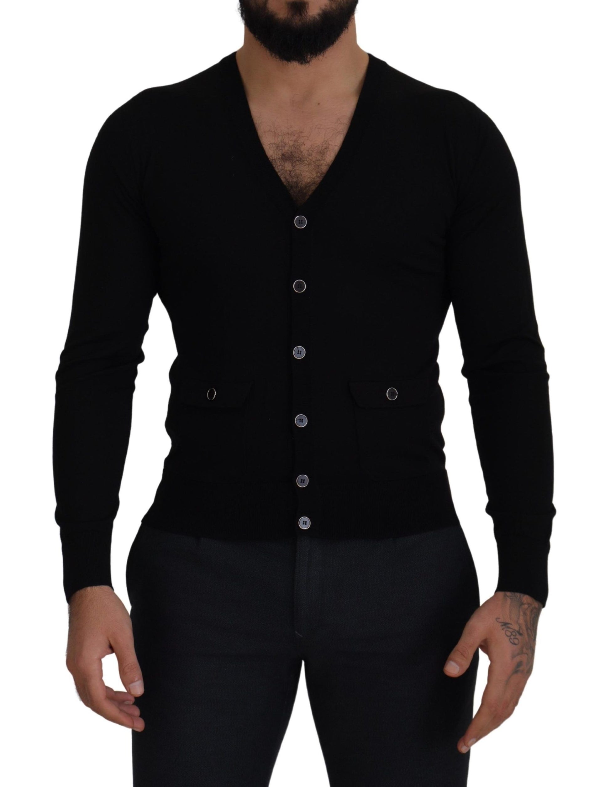Dolce & Gabbana Black Wool Button Down Cardigan Sweater Dolce & Gabbana