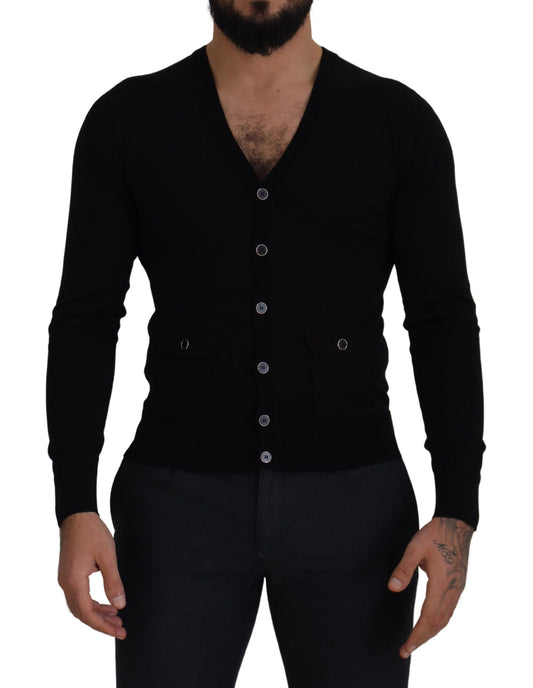 Dolce & Gabbana Black Wool Button Down Cardigan Sweater Dolce & Gabbana