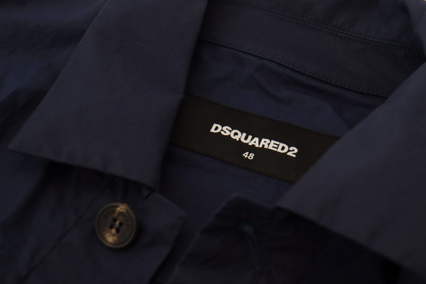 Dsquared² Dark Blue Cotton Collared Long Sleeves Casual Shirt Dsquared²
