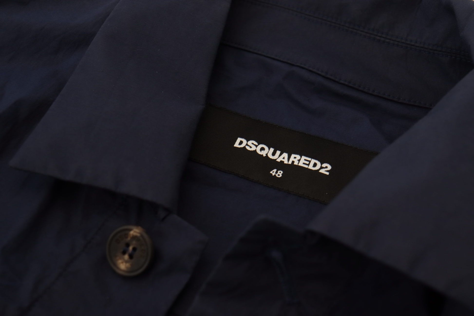 Dsquared² Dark Blue Cotton Collared Long Sleeves Casual Shirt Dsquared²