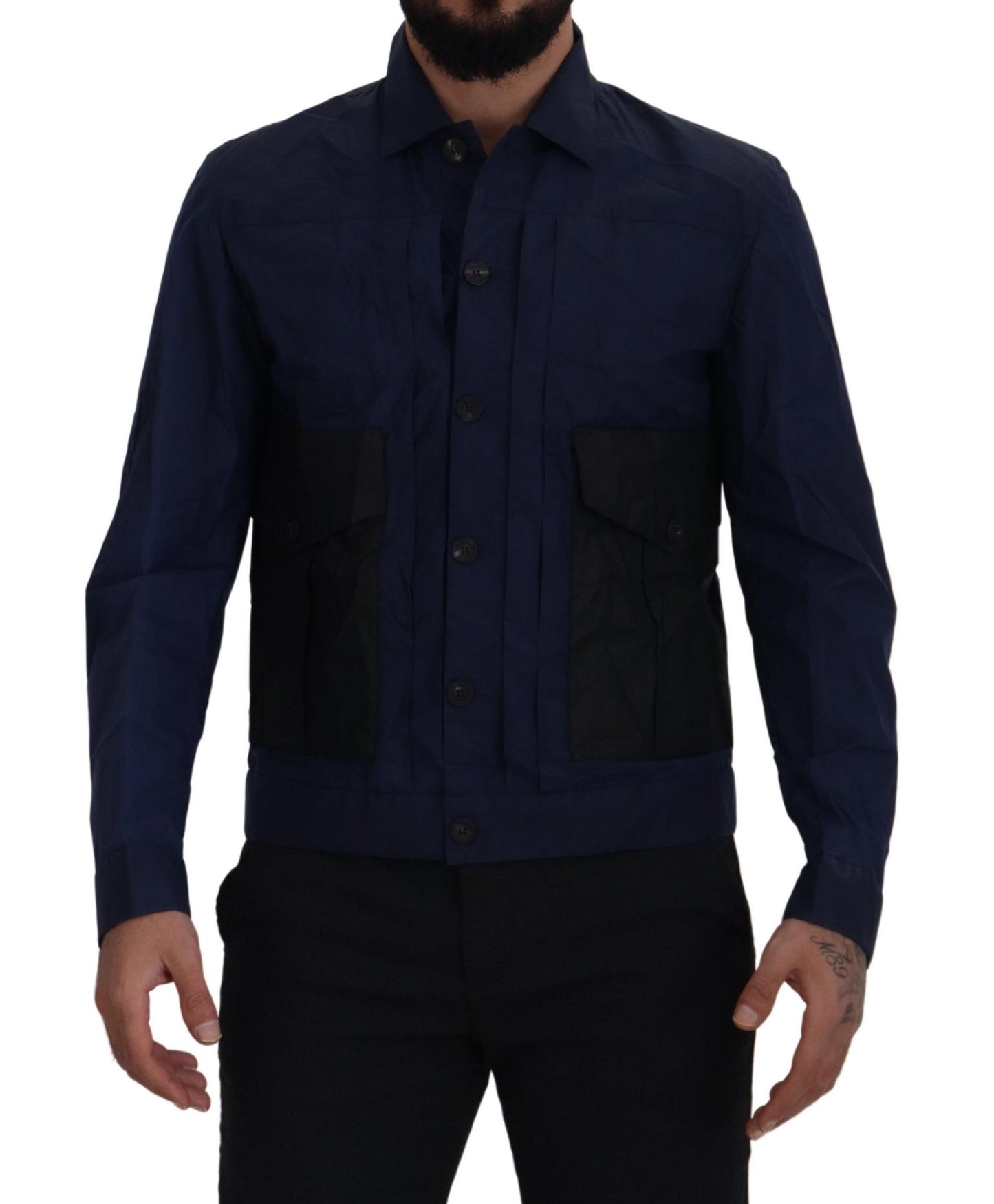 Dsquared² Dark Blue Cotton Collared Long Sleeves Casual Shirt Dsquared²