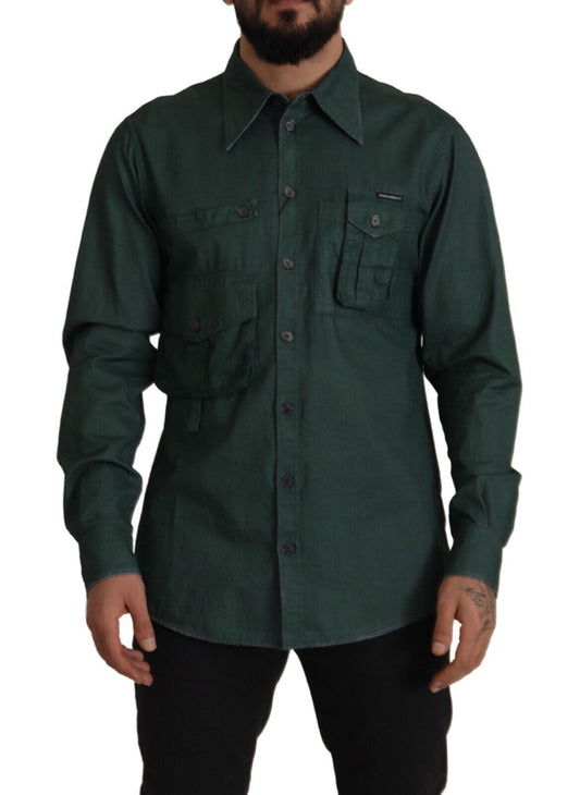 Dolce & Gabbana Dark Green Button Down Long Sleeves Shirt Dolce & Gabbana