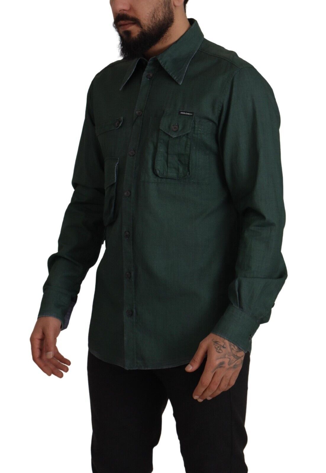 Dolce & Gabbana Dark Green Button Down Long Sleeves Shirt Dolce & Gabbana