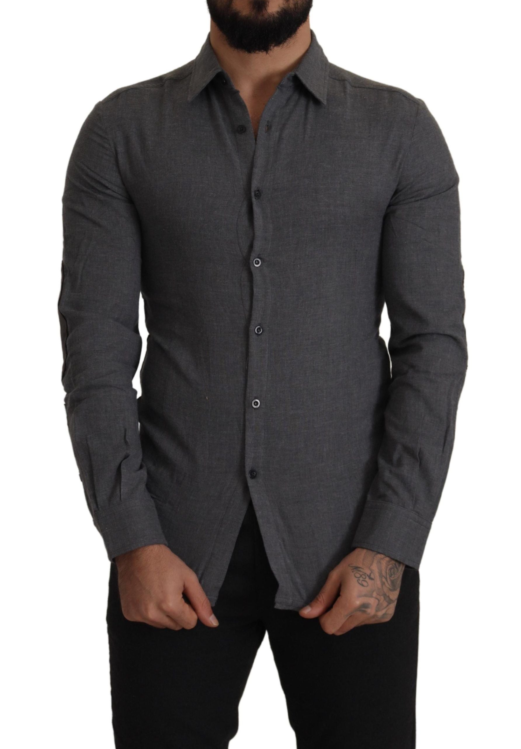 Costume National Dark Gray Cotton Casual Mens Shirt Costume National