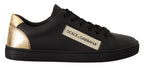 Dolce & Gabbana black and gold leather low top sneakers for women with stylish design and comfortable fit.