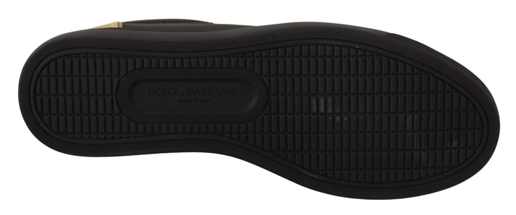 Dolce & Gabbana black and gold leather low top sneakers for women, stylish and comfortable footwear with luxury branding.