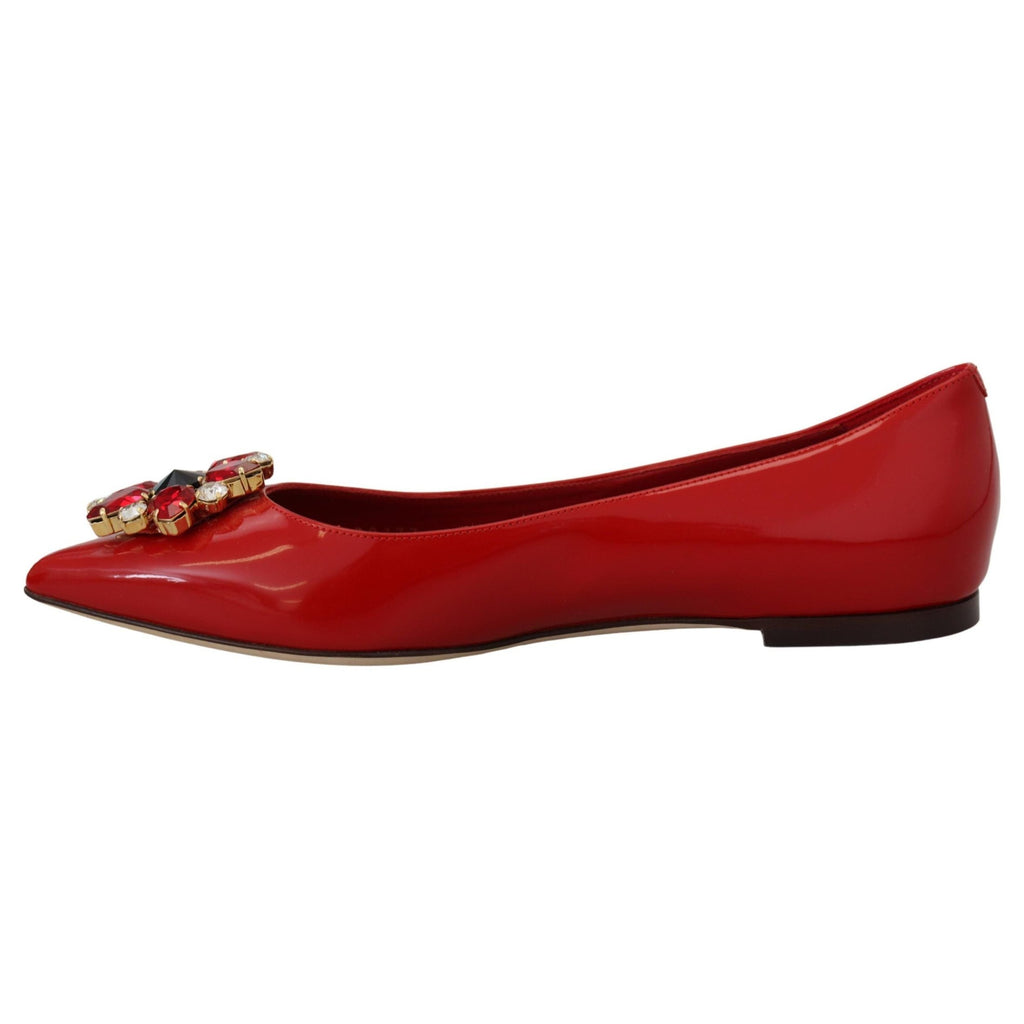 Dolce & Gabbana Red Leather Crystals Loafers Flats Shoes