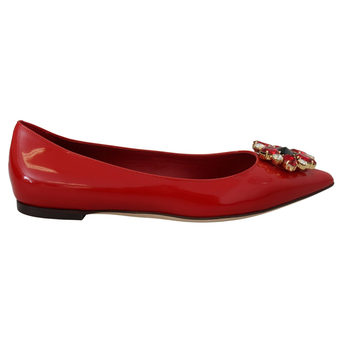 Dolce & Gabbana Red Leather Crystals Loafers Flats Shoes