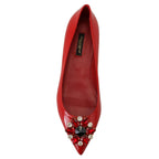 Dolce & Gabbana Red Leather Crystals Loafers Flats Shoes