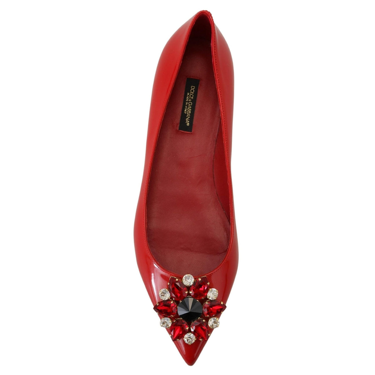 Dolce & Gabbana Red Leather Crystals Loafers Flats Shoes