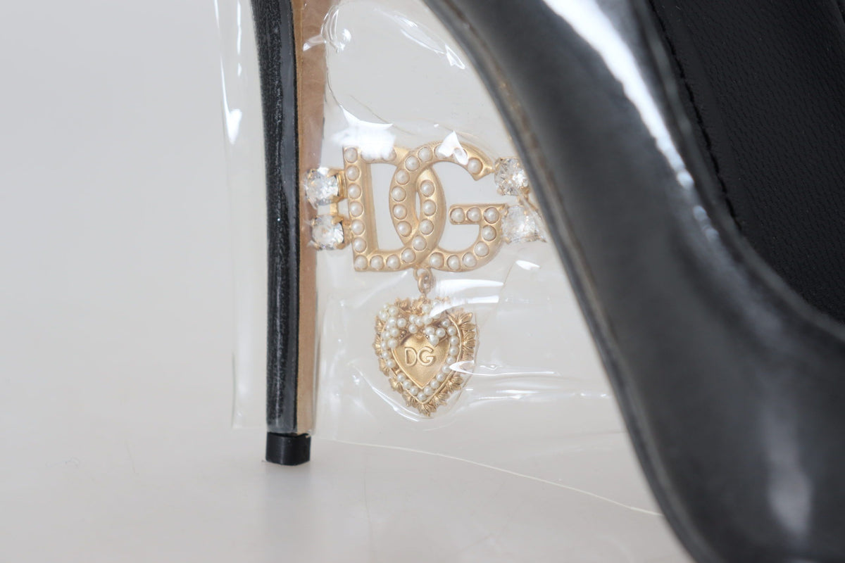 Dolce & Gabbana Black Leather Heels Pumps Plastic Wrapped Shoes - Eljoys Fashion 