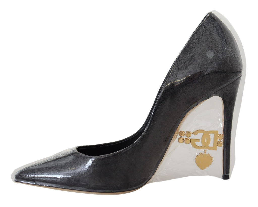 Dolce & Gabbana Black Leather Heels Pumps Plastic Wrapped Shoes - Eljoys Fashion 