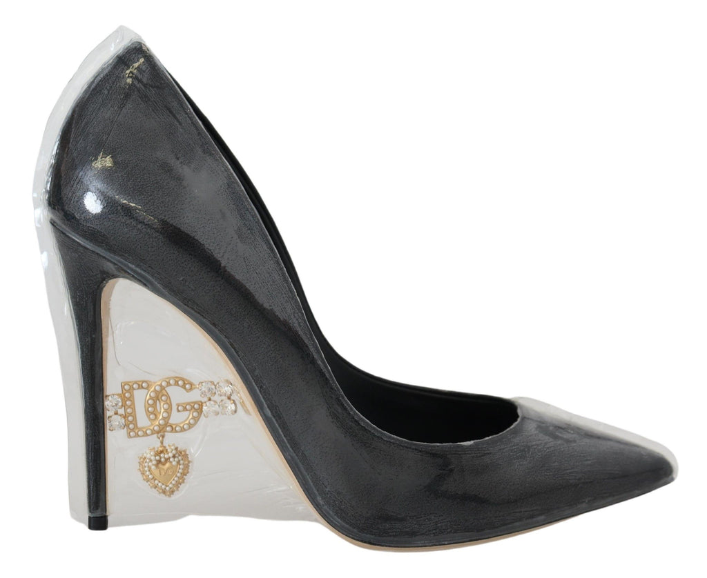 Dolce & Gabbana Black Leather Heels Pumps Plastic Wrapped Shoes - Eljoys Fashion 