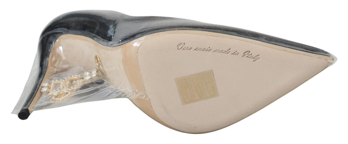 Dolce & Gabbana Black Leather Heels Pumps Plastic Wrapped Shoes - Eljoys Fashion 