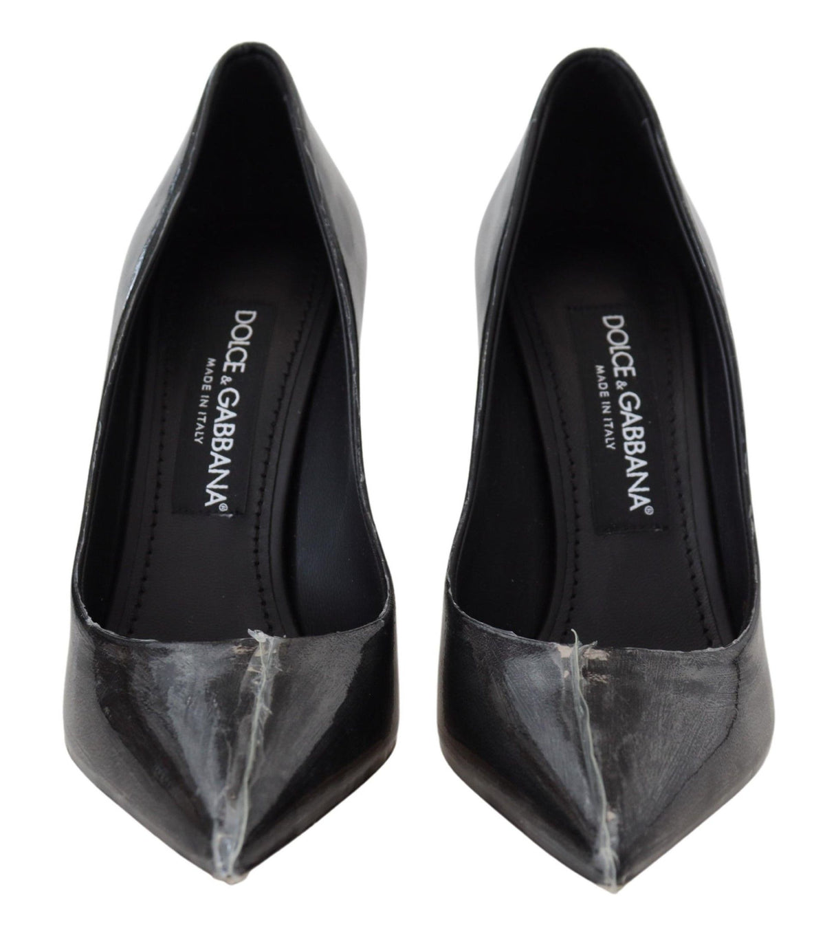 Dolce & Gabbana Black Leather Heels Pumps Plastic Wrapped Shoes - Eljoys Fashion 