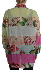 Dolce & Gabbana Multicolor Floral Patchwork Design Ascot Collar Top Blouse