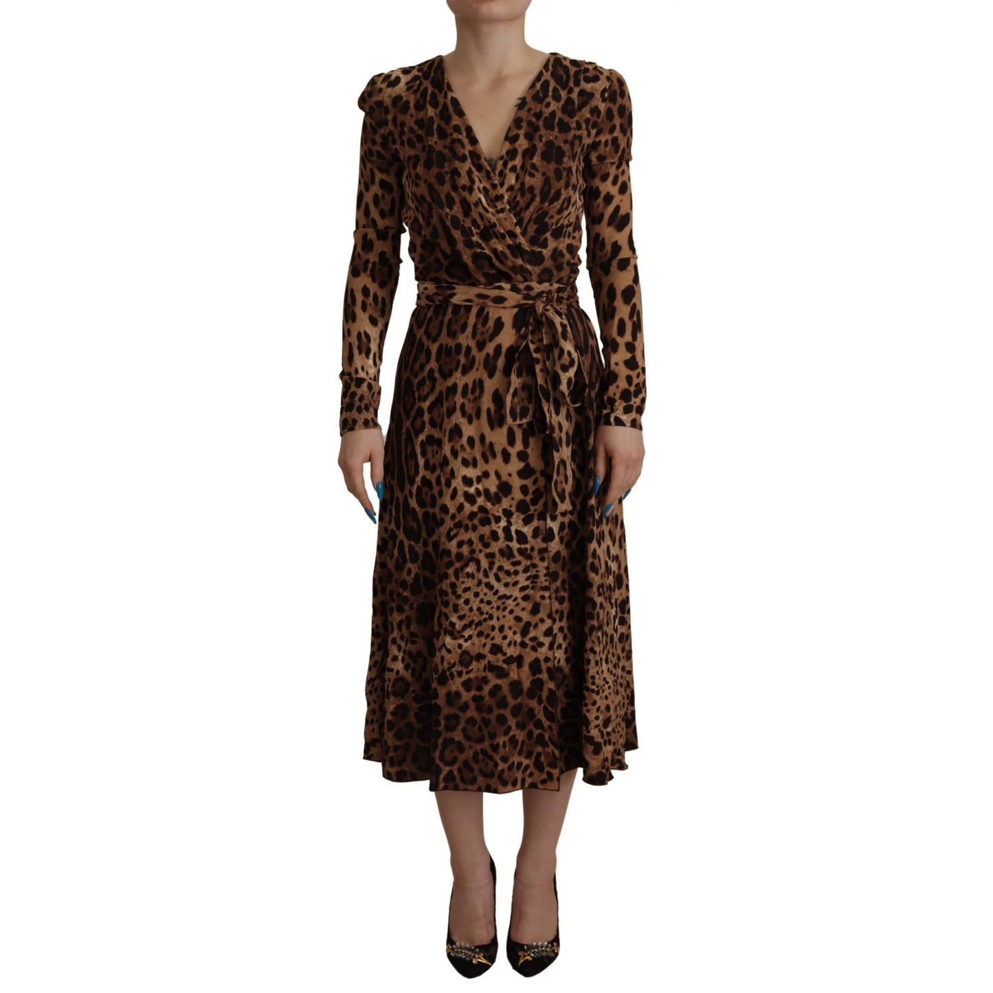 Dolce & Gabbana Brown Leopard Wrap A-line Maxi Viscose Dress