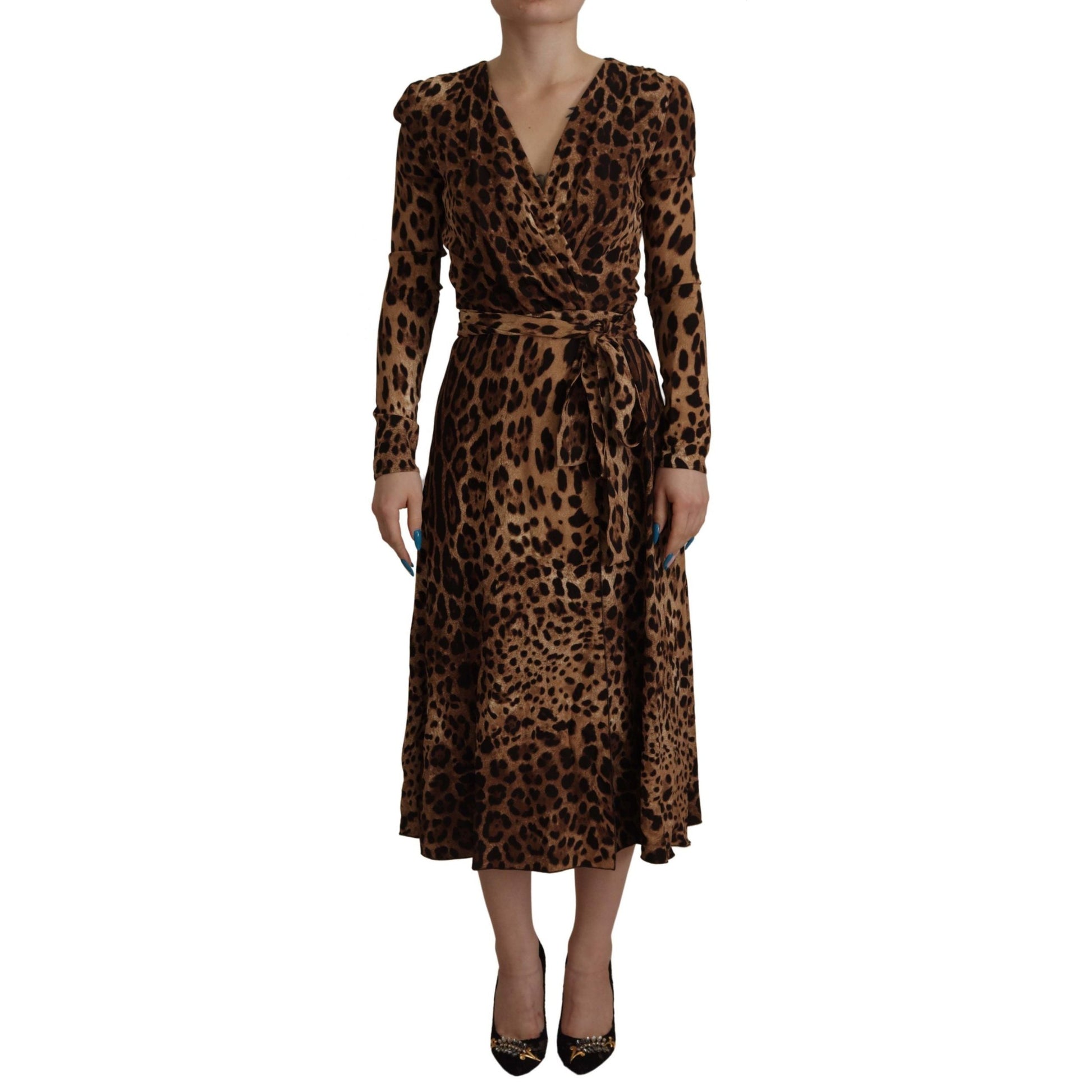 Dolce & Gabbana Brown Leopard Wrap A-line Maxi Viscose Dress