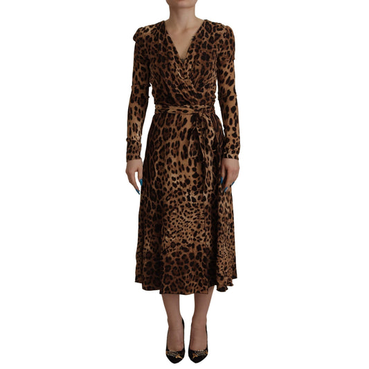 Dolce & Gabbana Brown Leopard Wrap A-line Maxi Viscose Dress